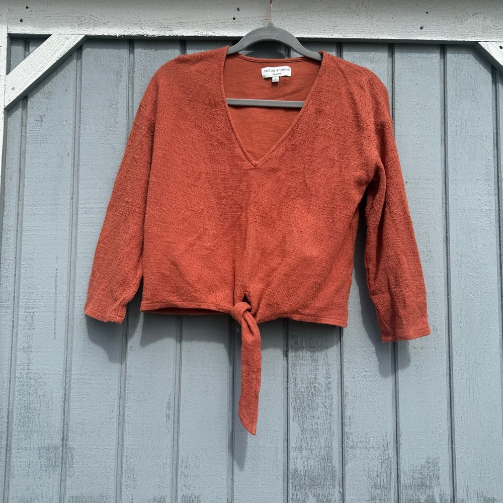 Madewell Rust Tie Front Crop Sweater Size M | Texture & Thread Cotton Top